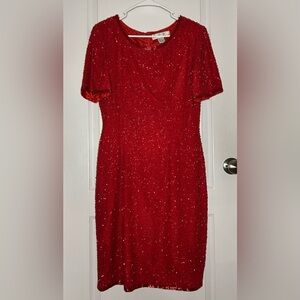 VTG Niteline Della Roufogali 100% Silk Red Beaded Sequin Formal Dress Sz 8